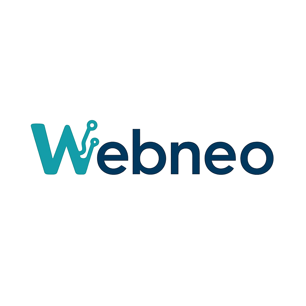 Logotipo da cor azul escrito Webneo